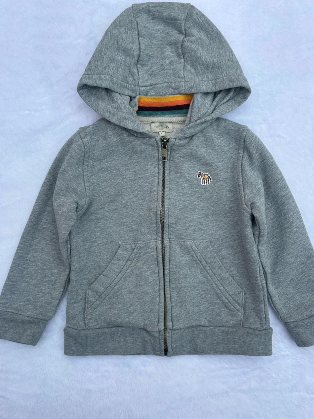 Paul Smith Kids Grey Zip Hoodie with Striped Neck Detail